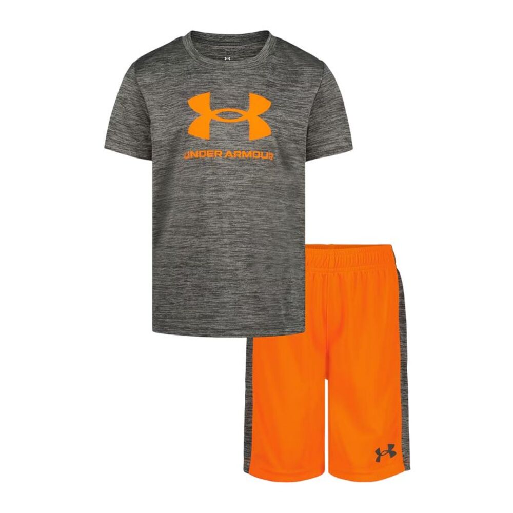 Under Armour Boys Tech Large Logo T-Shirt & Shorts Set / Orange/Gray